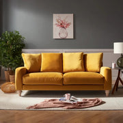 3 Seater Mustard Velvet Sofa Deep Seat Feather Cushions Scatter Back