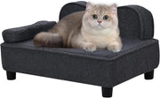 Pet Sofa Bed Teddy Velvet Dog Cat Couch w Wood Base Grey