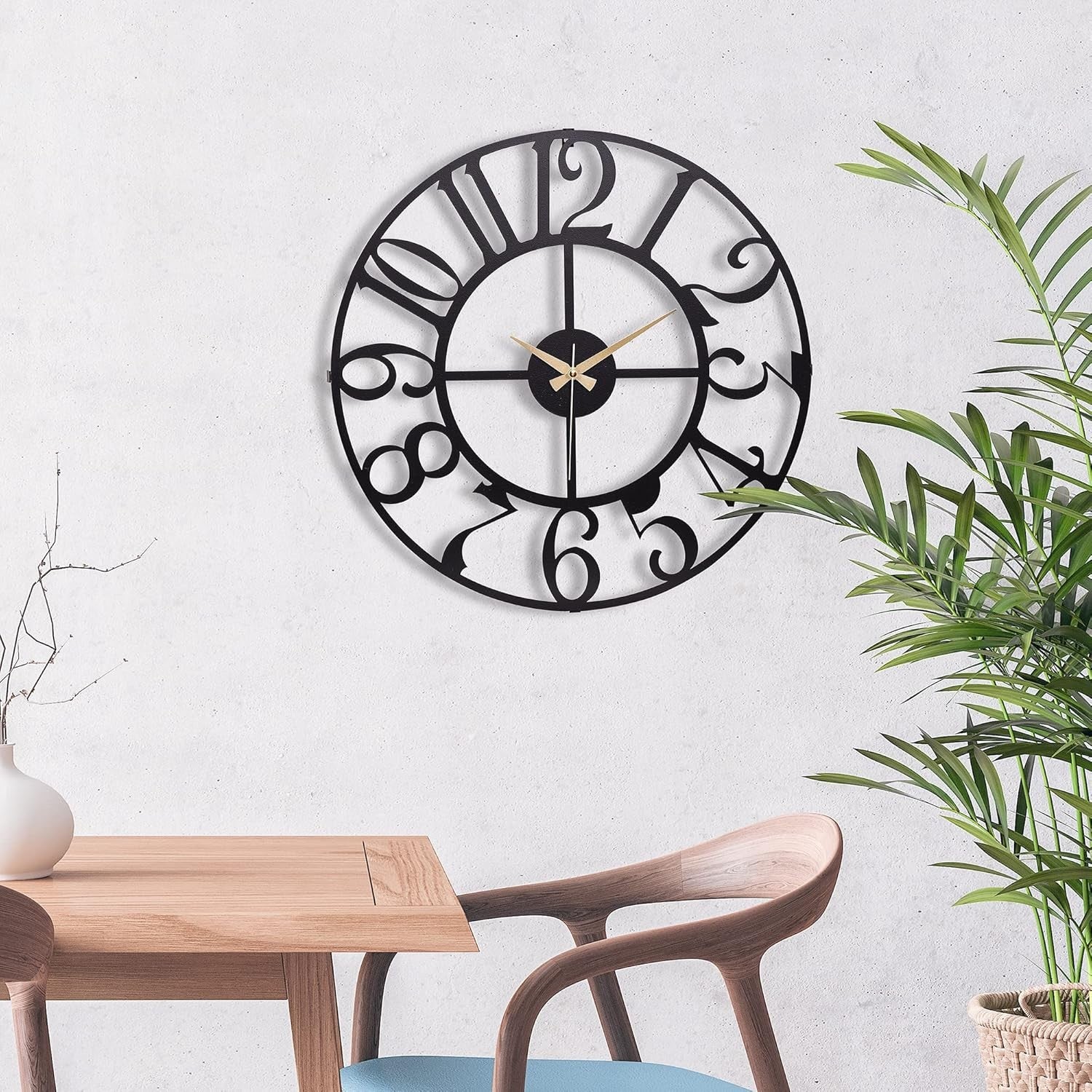 50cm Large Metal Wall Clock Modern Silent Quartz Open Face Round Home Decor