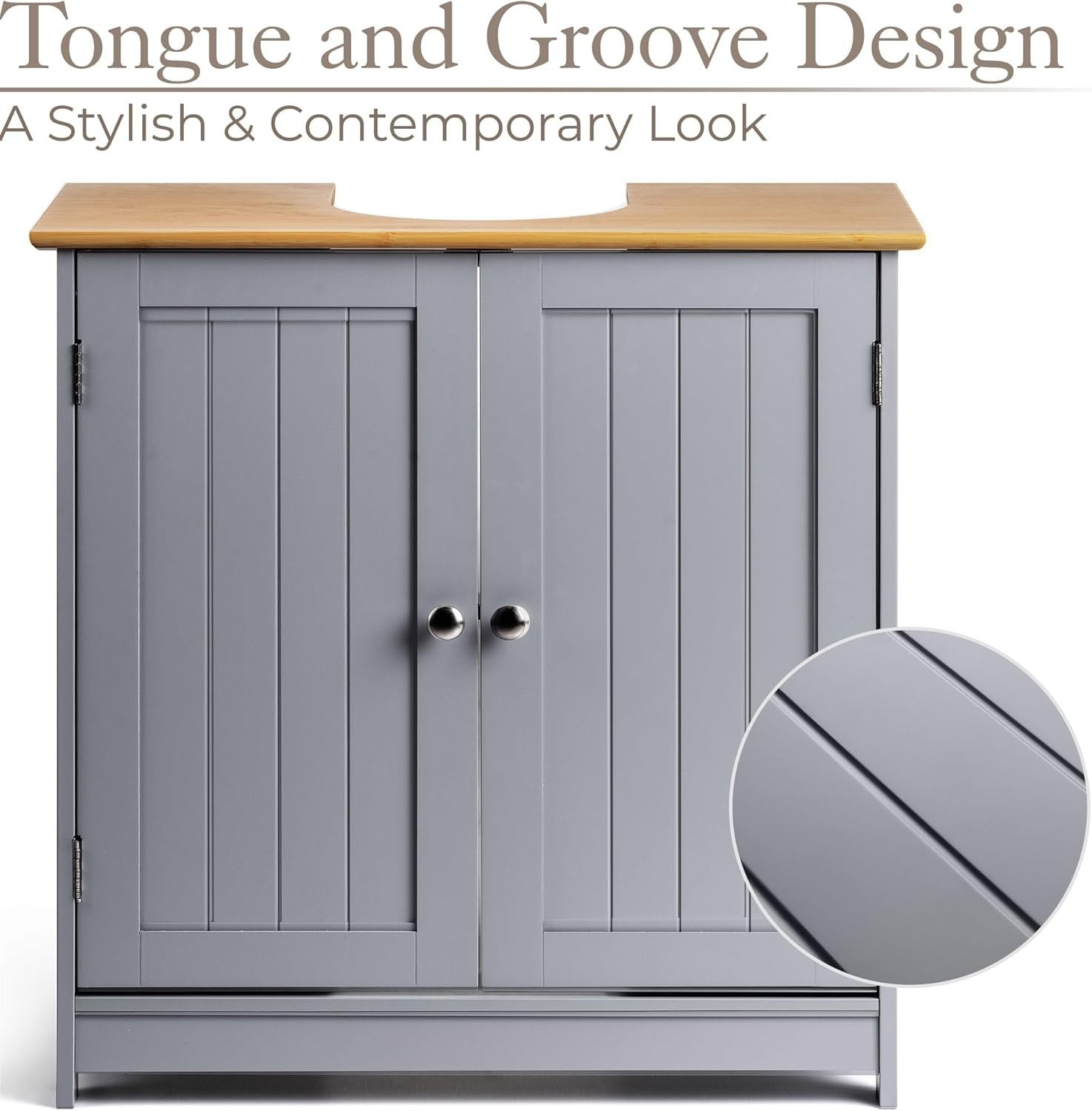 Grey Under Sink Bathroom Cabinet – 2 Door Storage Cupboard 60x30x60cm