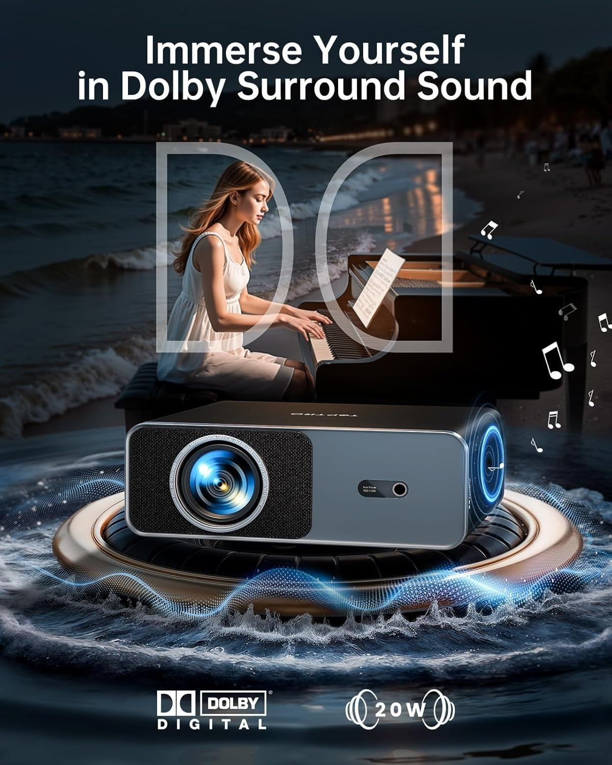 1000 ANSI Smart Projector 1080P 4K WiFi 6 Bluetooth Dolby Netflix