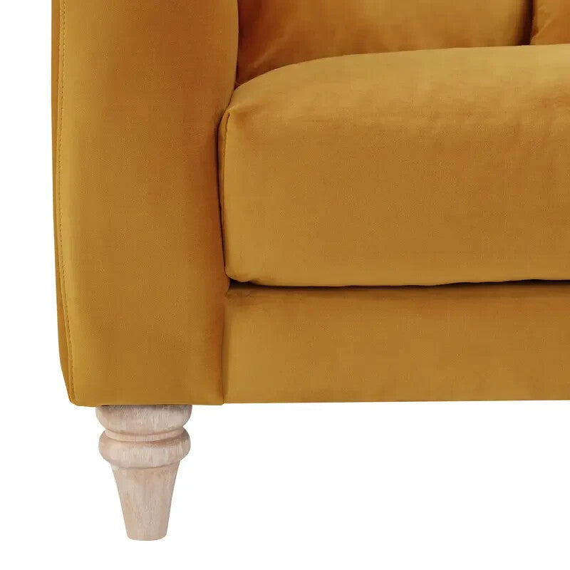 3 Seater Mustard Velvet Sofa Scatter Back Cushions Deep Comfy Seat
