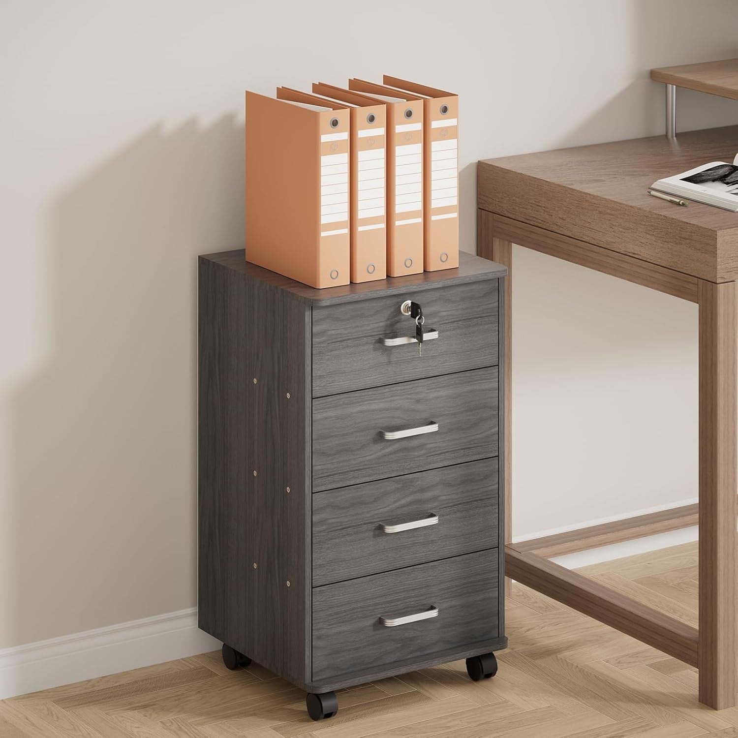 Mobile 4 Drawer File Cabinet Lockable Under Desk A4 Letter Grey