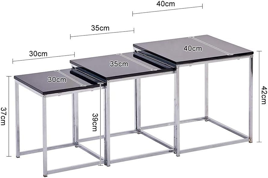 3PCS Black Modern Nesting Side End Table Set Metal Legs Wood Board Square