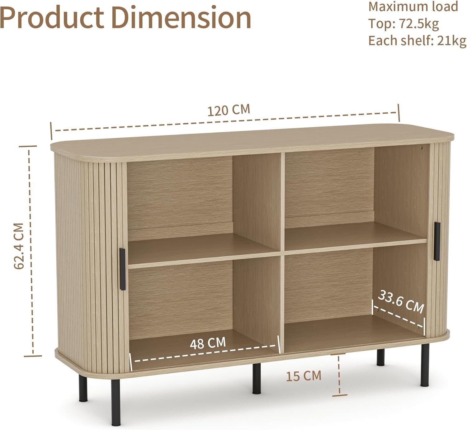 Modern Beige Sideboard Cabinet Buffet Cupboard with Sliding Tambour Doors