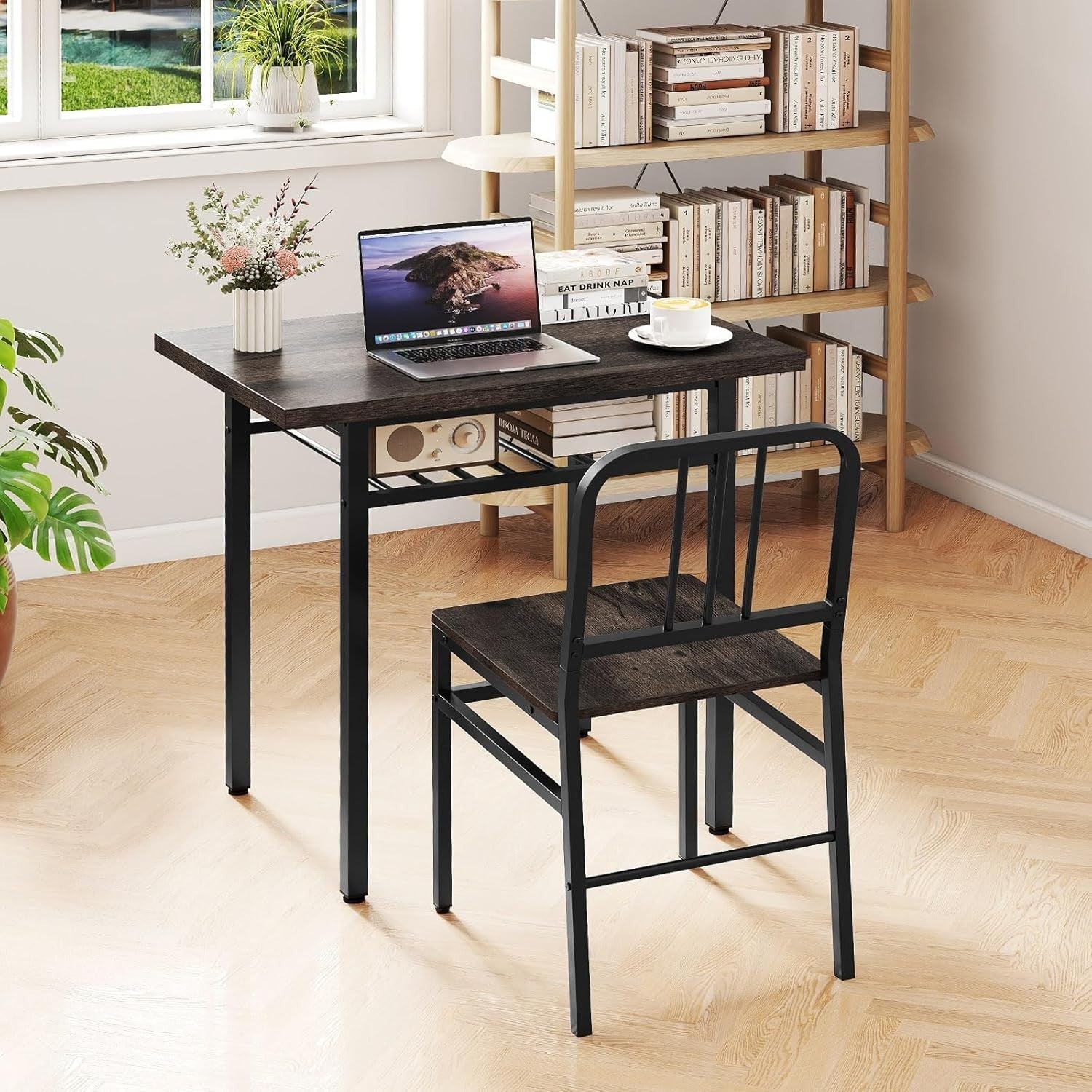 Rectangular 3-Piece Kitchen Dining Set with Storage Rack & Adjustable Feet