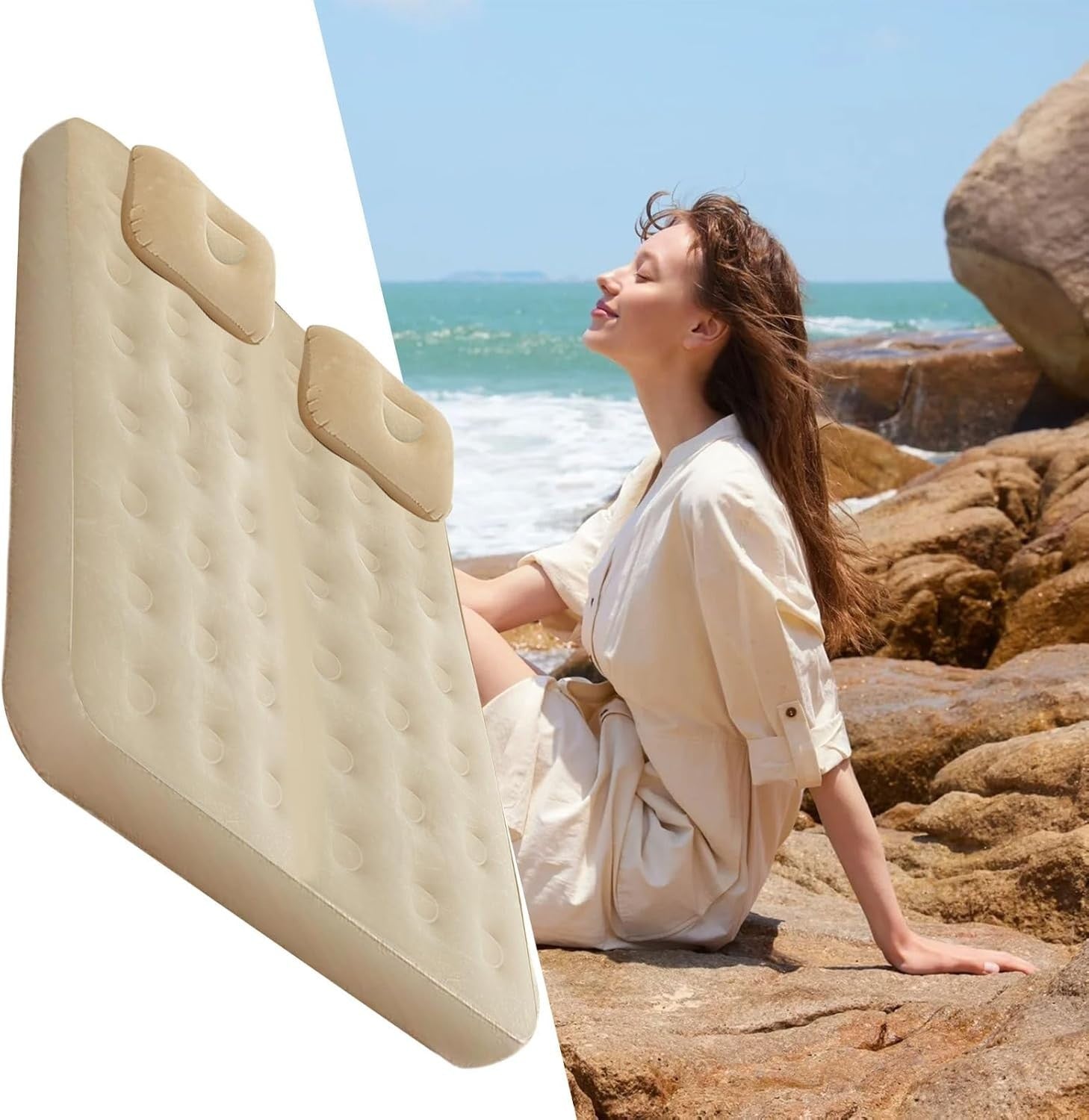 Inflatable Air Bed with Built-in Pump | Foldable Camping & Guest Mattress