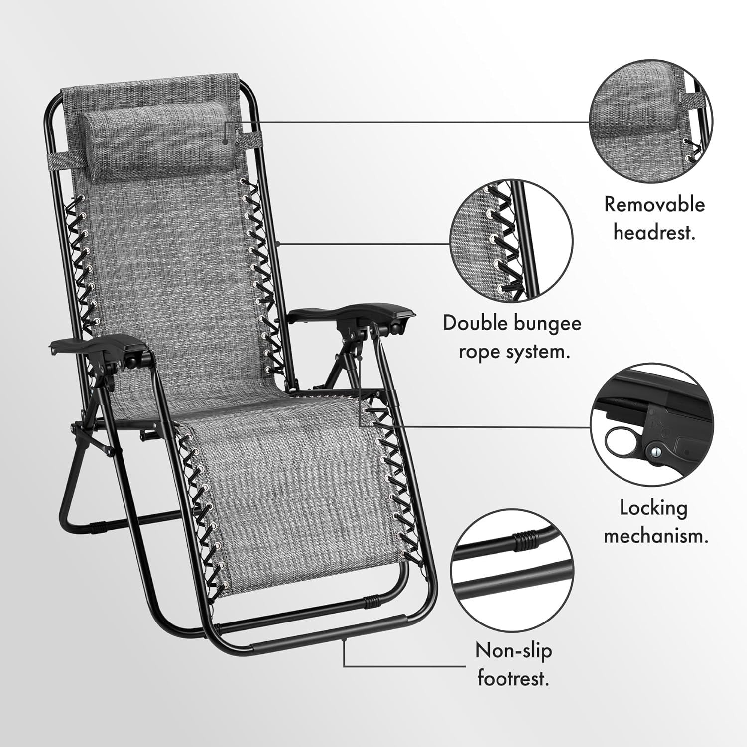 Zero Gravity Reclining Garden Chairs Set - Foldable Outdoor Loungers Grey