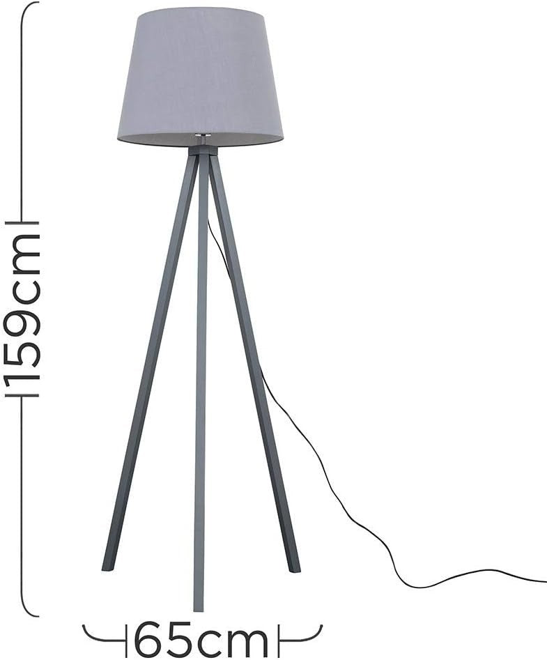 Grey Wooden Tripod Floor Lamp Grey Tapered Shade Living Room Light