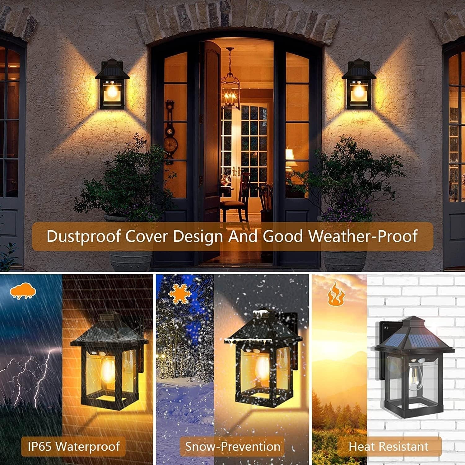 Solar Wall Lantern Lights 2 Pack Vintage Motion Sensor IP65 Outdoor