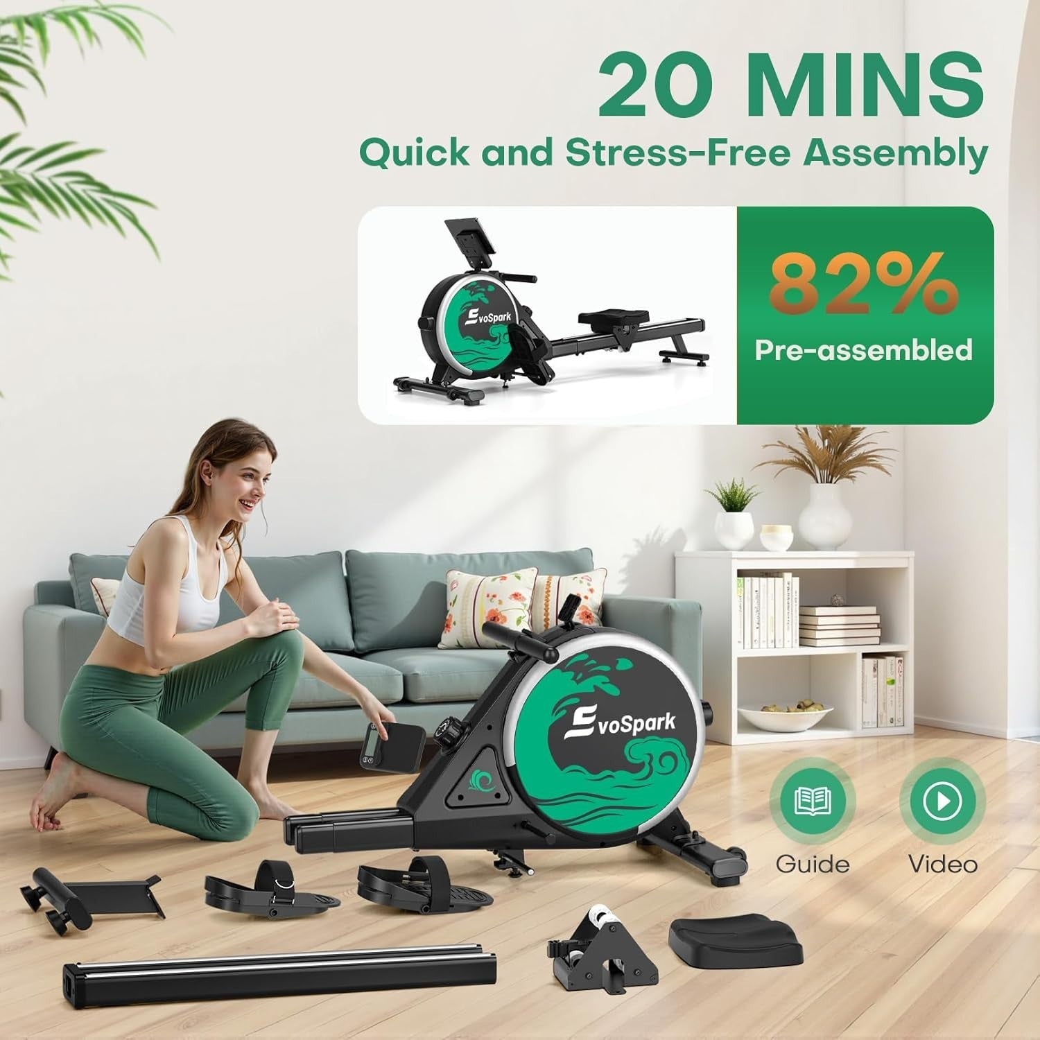 Silent Magnetic Rowing Machine 16-Level Dual Rail Foldable Rower 350lb Capacity