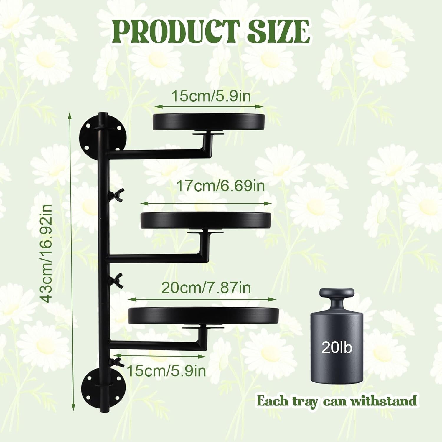 3 Tier Rotating Wall Mounted Metal Plant Stand Indoor Window Flower Shelf