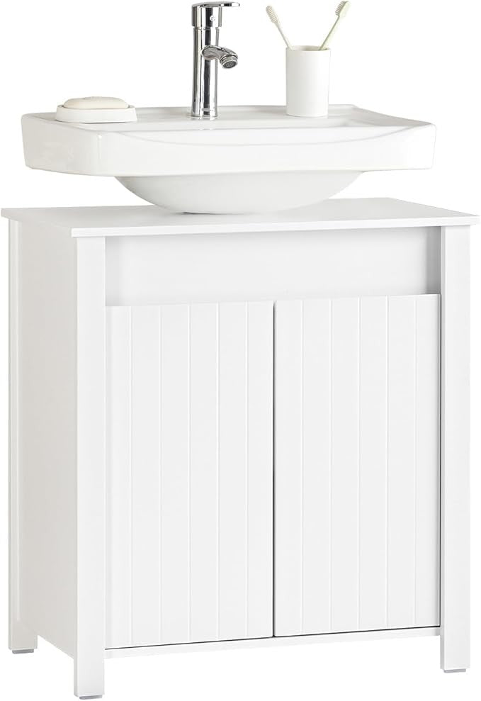 White Under Sink Bathroom Cabinet 60x65.5x34cm Storage Cupboard with Doors