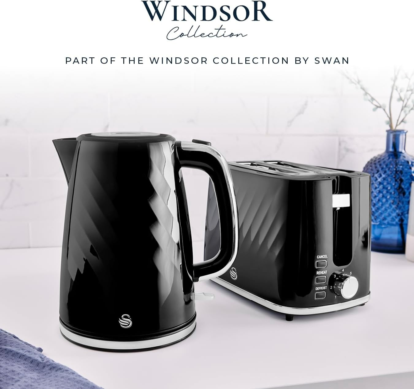 3pc Black Kitchen 20L Microwave 1.7L Kettle Toaster