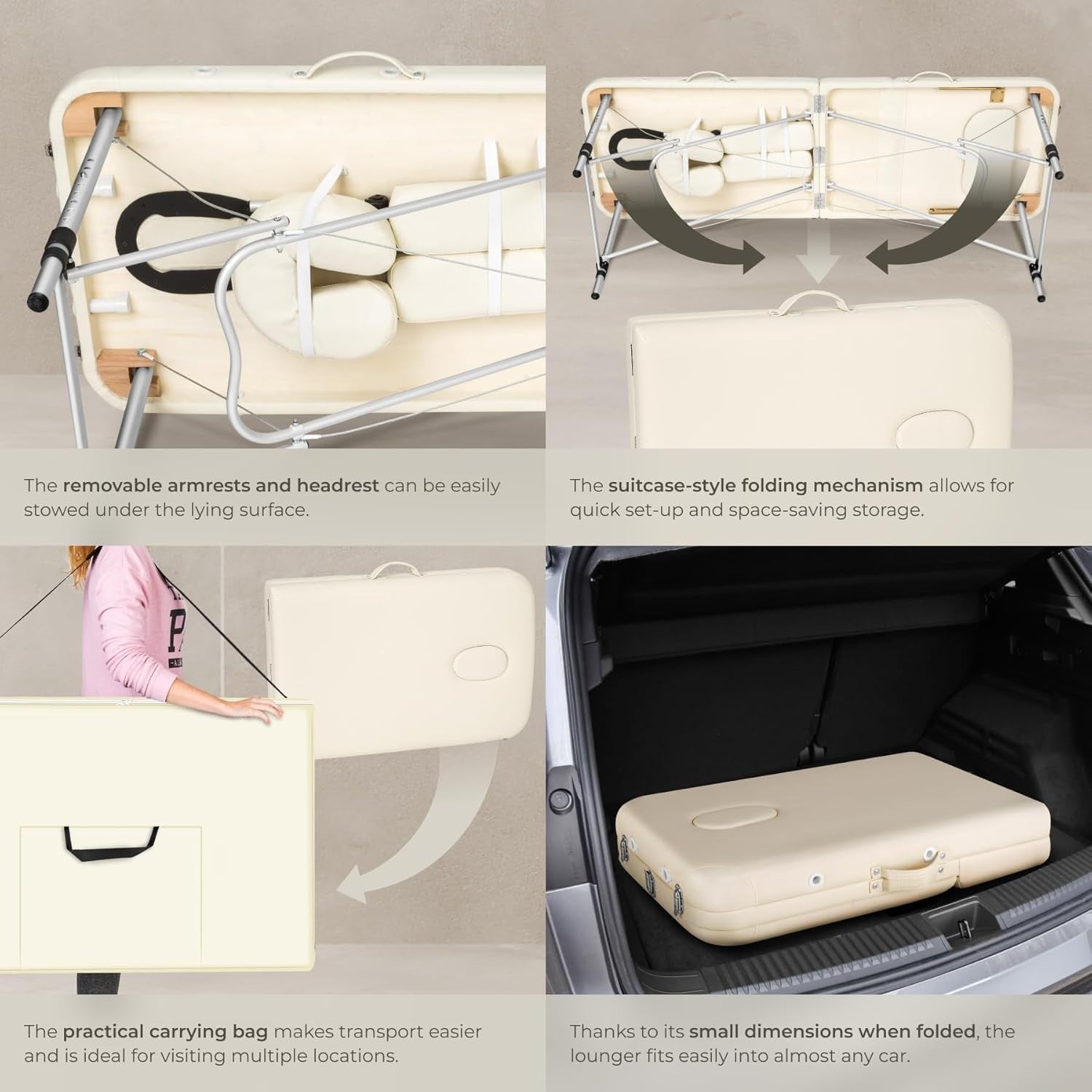 Portable Massage Table Foldable Height Adjustable Aluminium Bed + Bag Beige