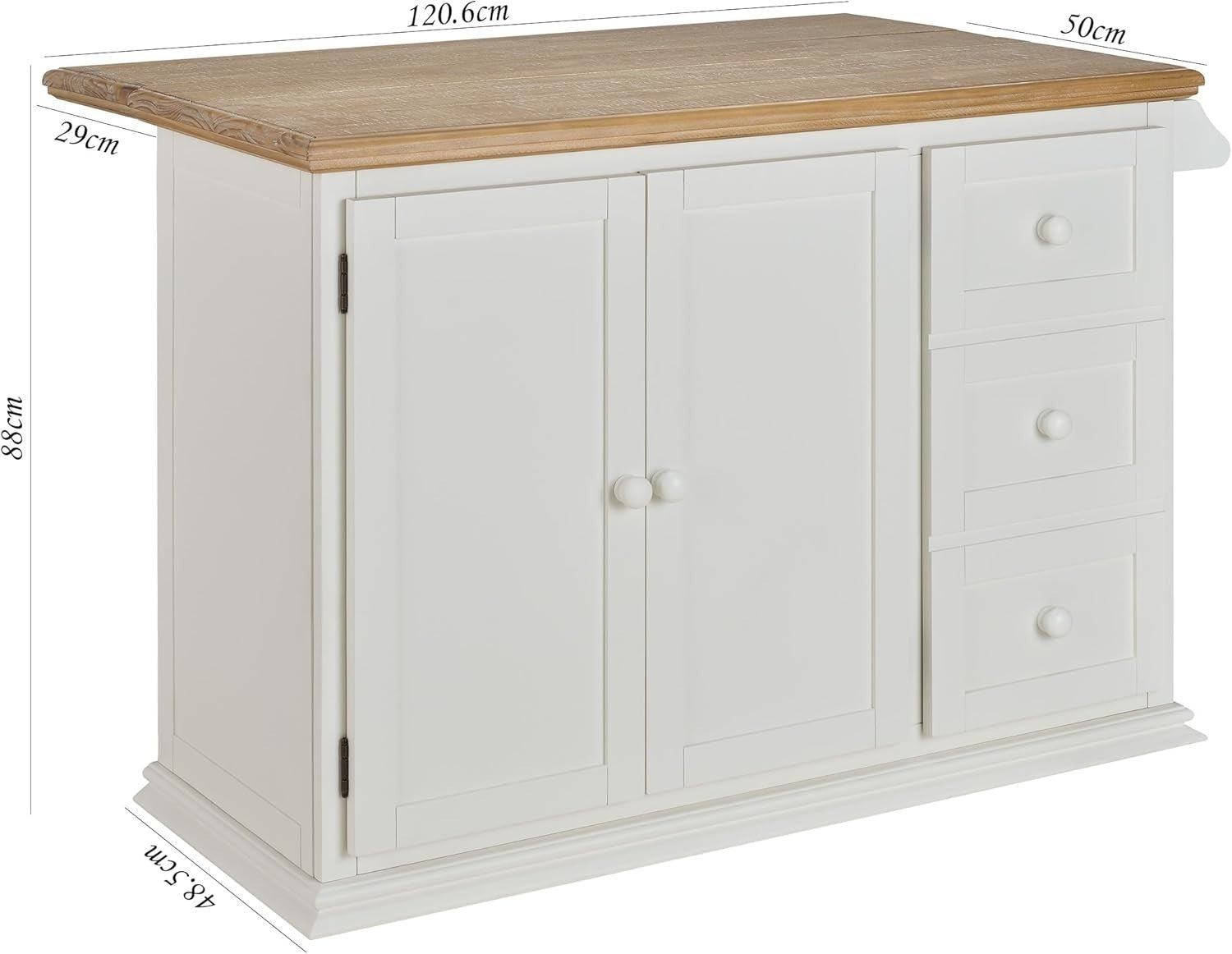 Kitchen Island Trolley with Extendable Oak Top & Storage Shelves, Rolling Unit