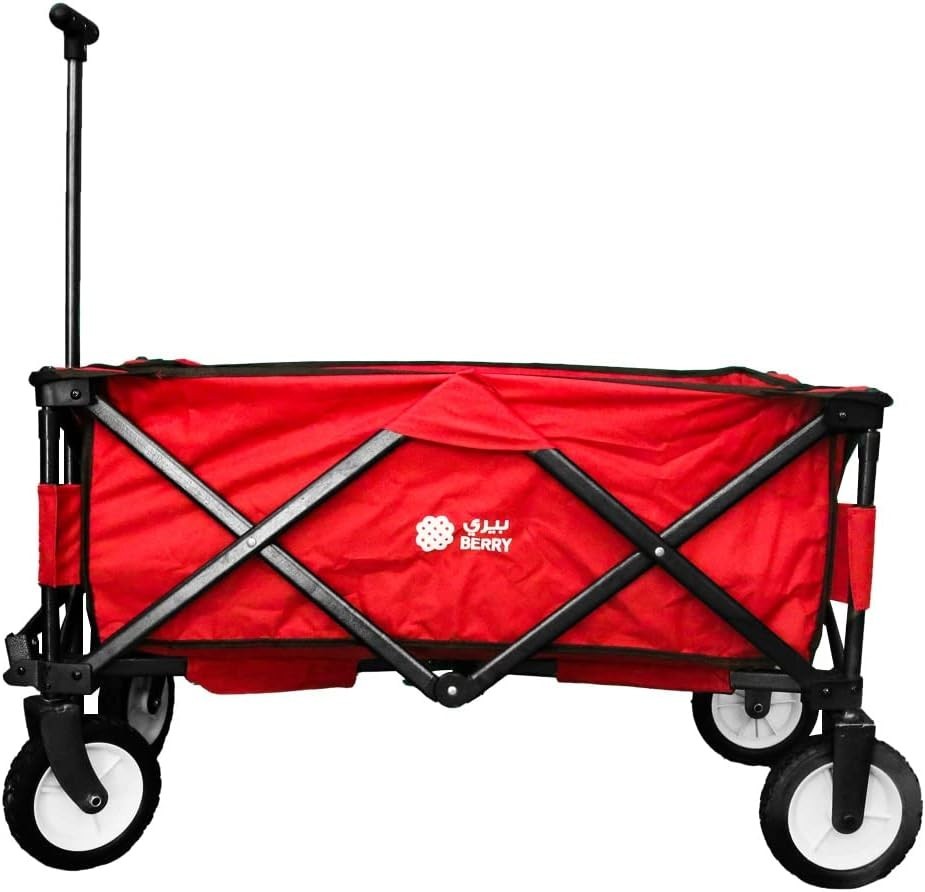 Red 80kg Folding Garden Trolley with Cover Collapsible Camping Beach Cart