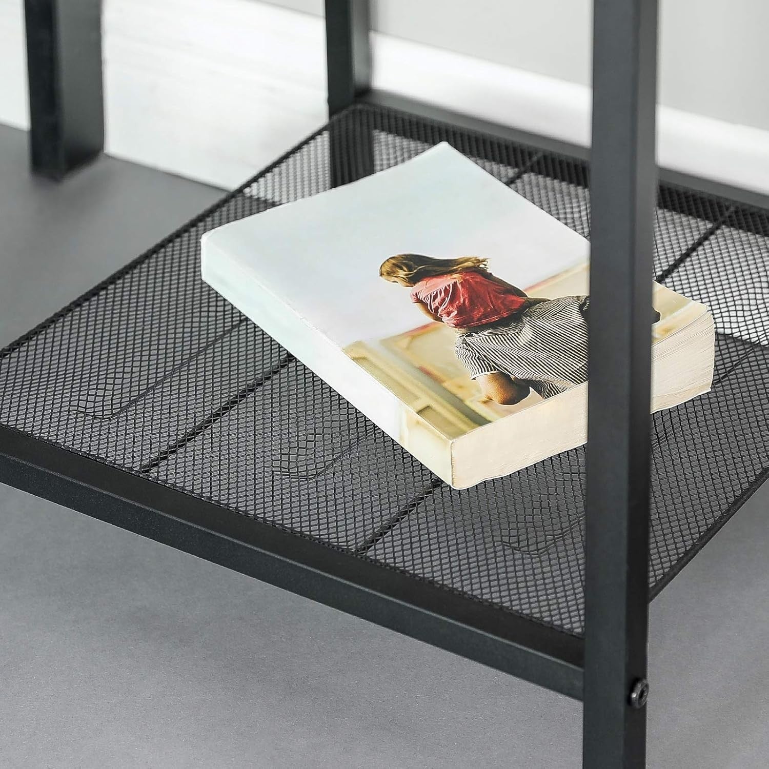 Set of 2 Rustic Bedside Tables with Drawer & Mesh Shelf, Industrial Nightstands