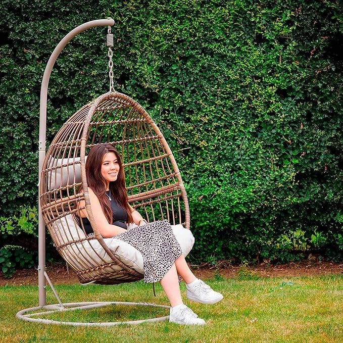 Outdoor Hanging Egg Chair Rattan Swing Seat Fire-Safe Cushions 110kg