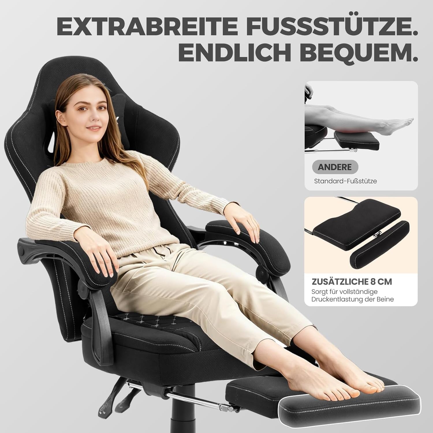 Massage Gaming Chair Fabric Recliner w/ Footrest 150kg Pocket