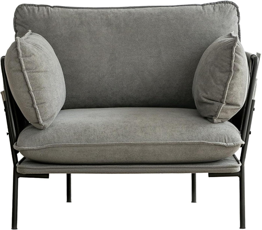 Modern Grey Upholstered Accent Armchair with Metal Frame – Cozy Lounge