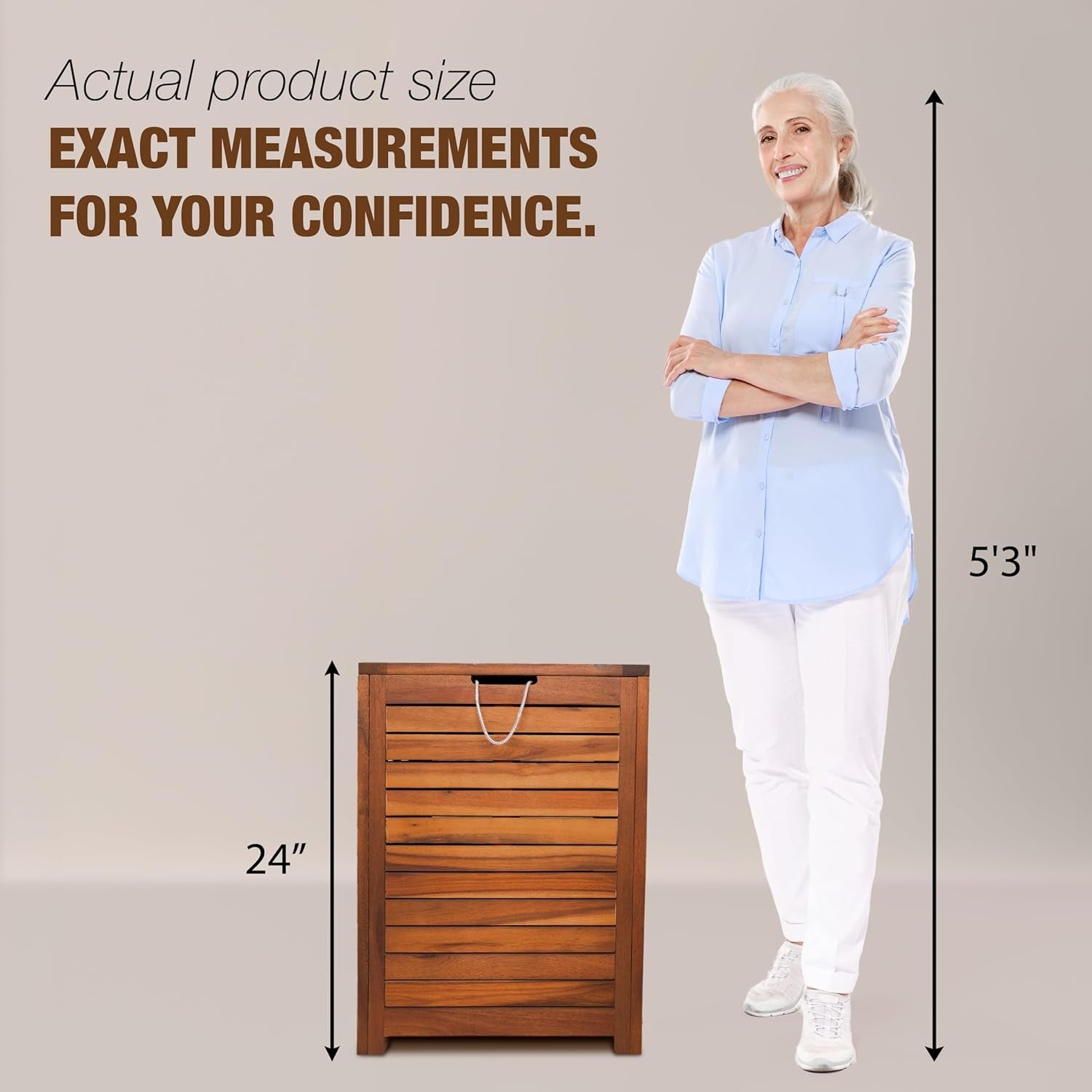 90L Solid Wood Laundry Hamper with Lid Large Brown Basket Removable Liner Bag