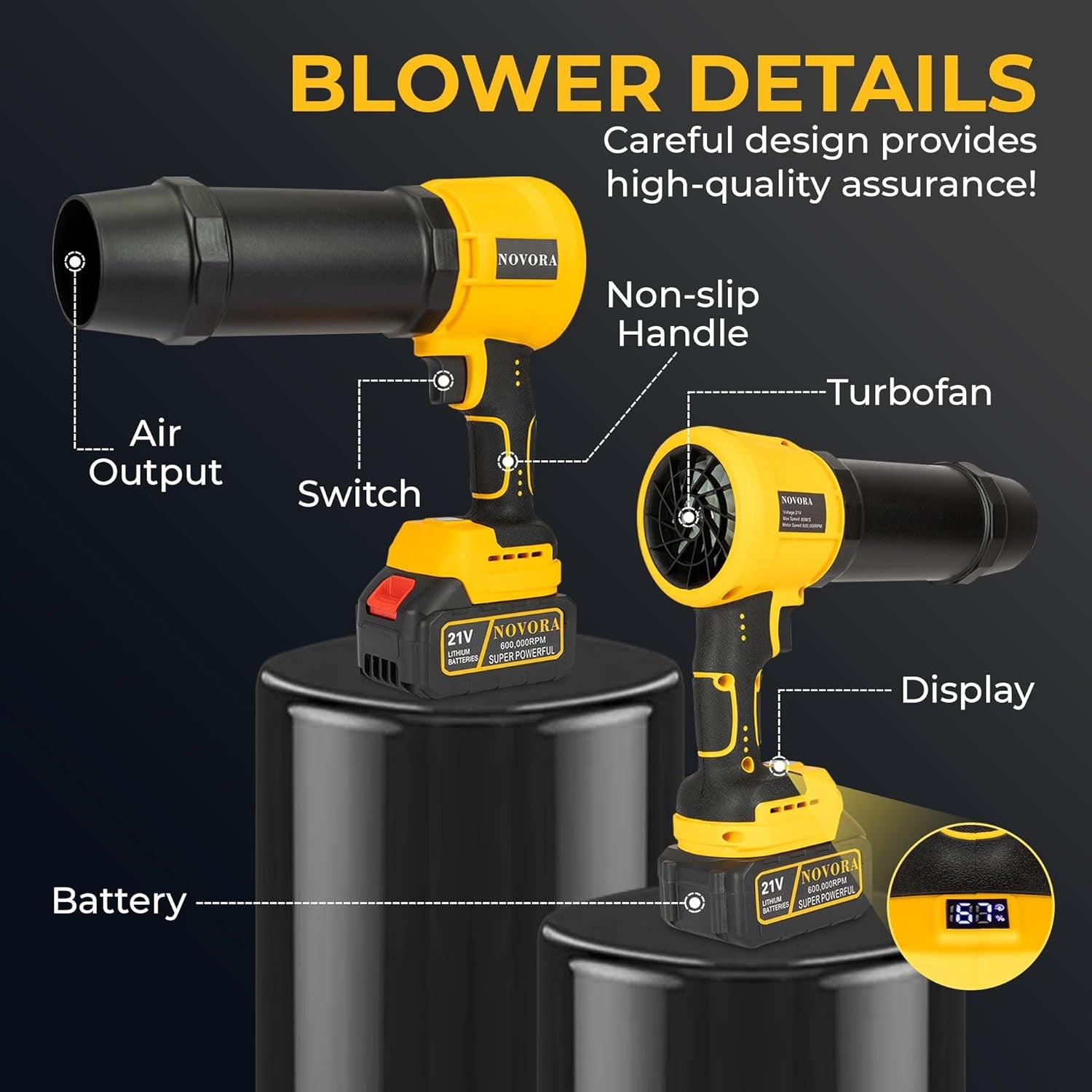 Cordless Leaf Blower 21V High Speed Motor Dual Batteries Digital Display