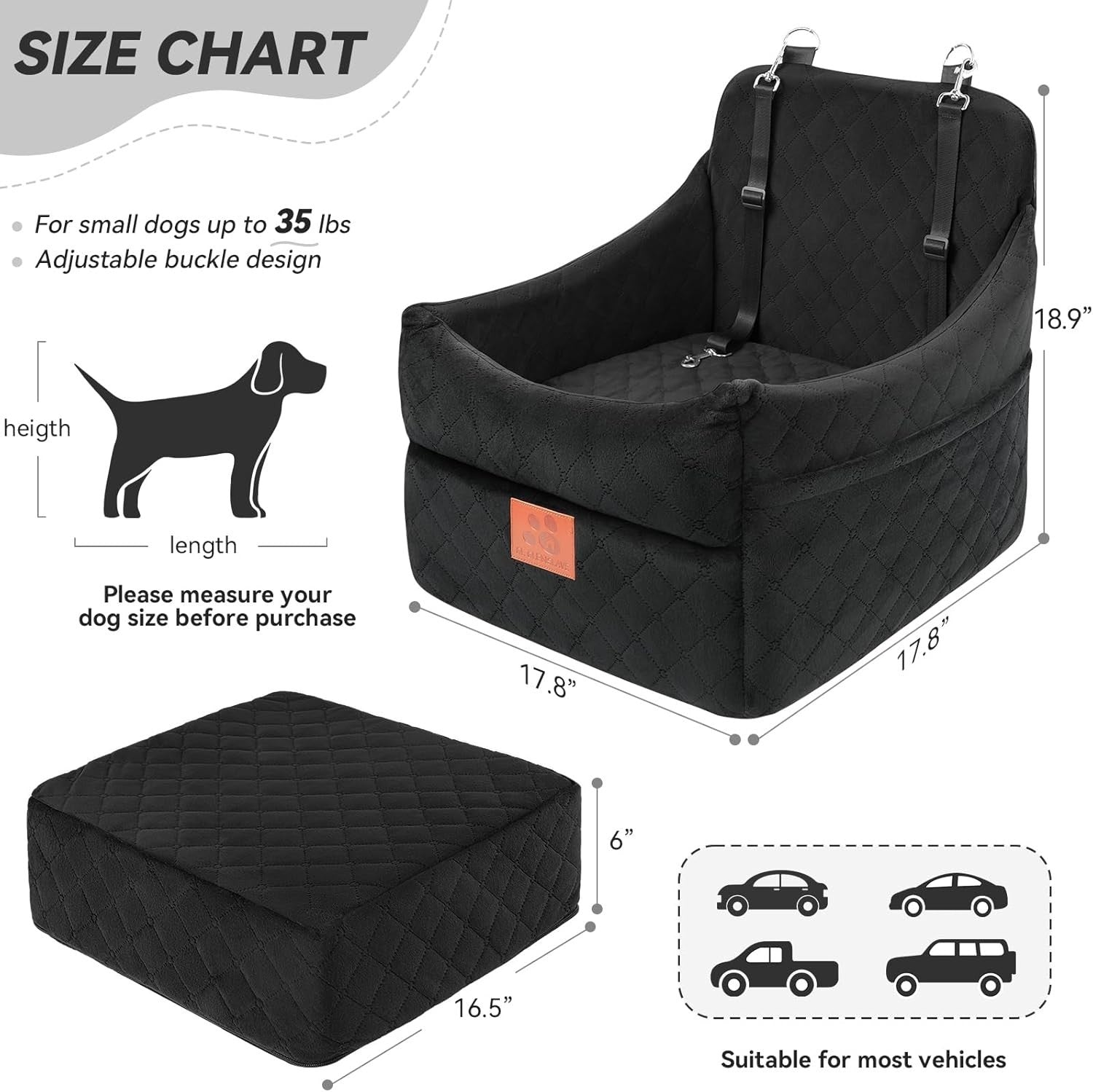 Dog Booster Car Seat Memory Foam Travel Bed Washable Up to 35lbs