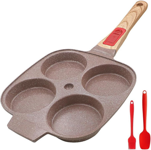 4-Cup Non-Stick Egg Pan Ceramic Pancake Skillet w/ Detachable Handle Brown