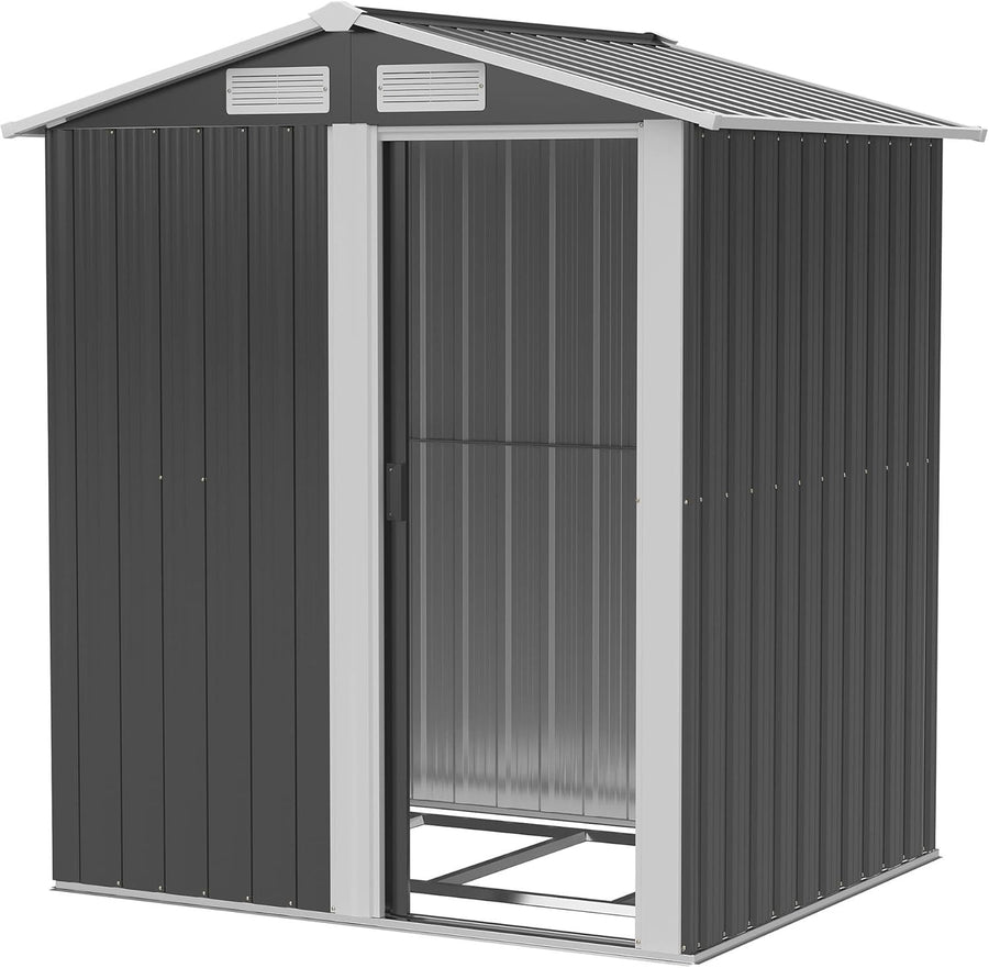 Metal Garden Shed 5x4ft Sliding Door Tool Storage House Grey