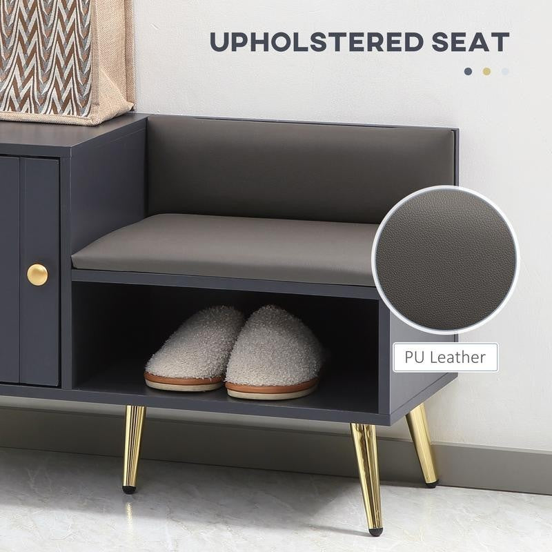 Grey Shoe Storage Bench with Cushion, Compact Hallway Entryway Cabinet