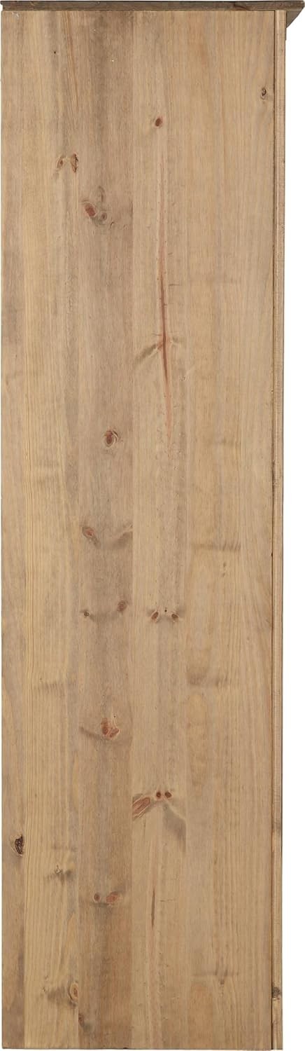 Rustic 3 Door Pine Wardrobe Natural Wax Finish Hanging Shelf Storage