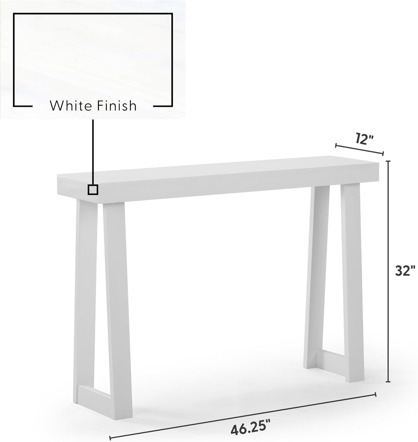 46 Inch White Solid Wood Console Table – Narrow Sofa Hallway Accent