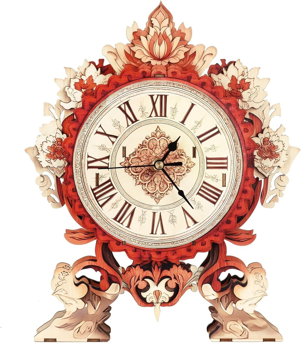 Mechanical Wooden Flame Flower Wall Clock 3D Puzzle DIY Craft Gift
