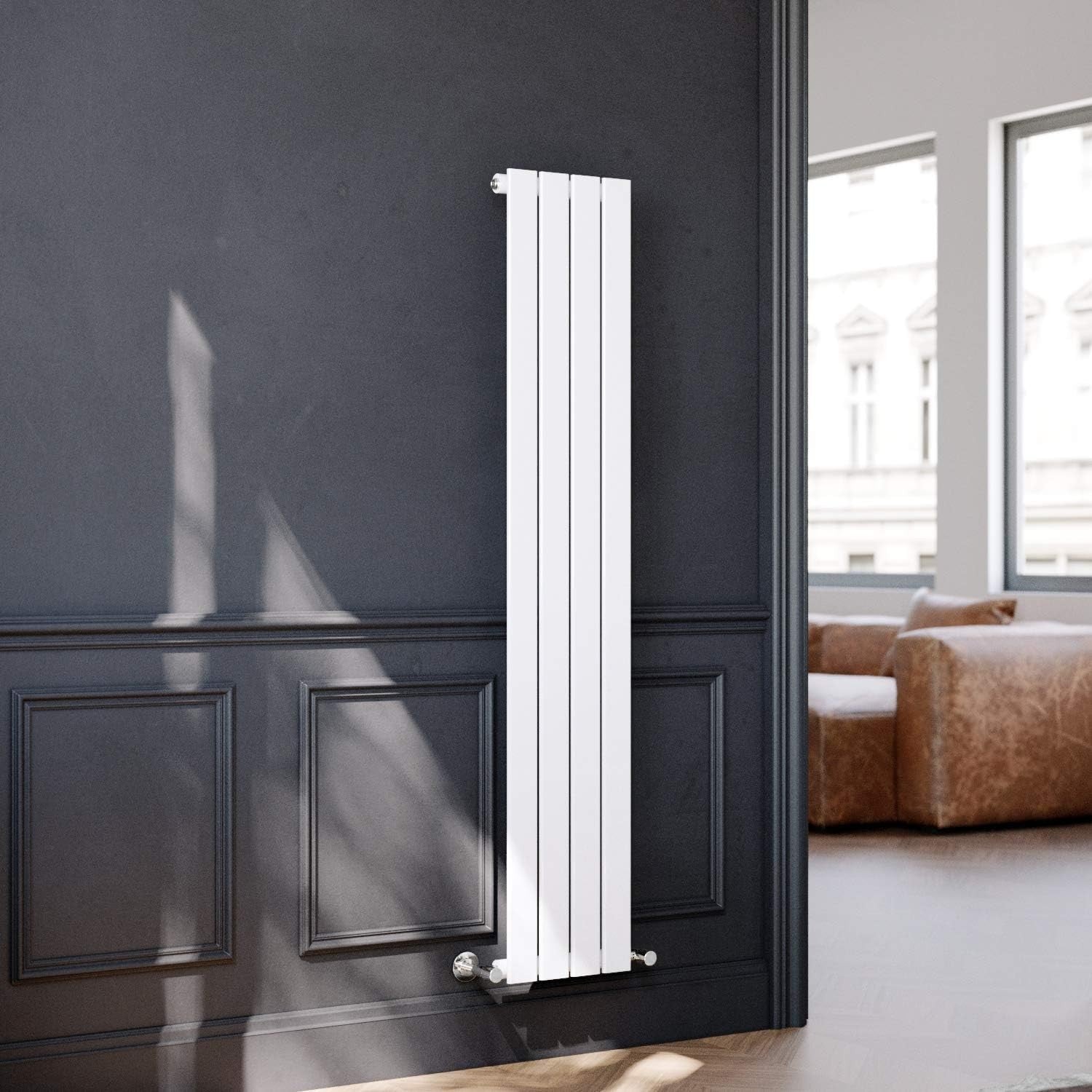 White Vertical Designer Radiator 1600x300mm Single Panel Central Heating