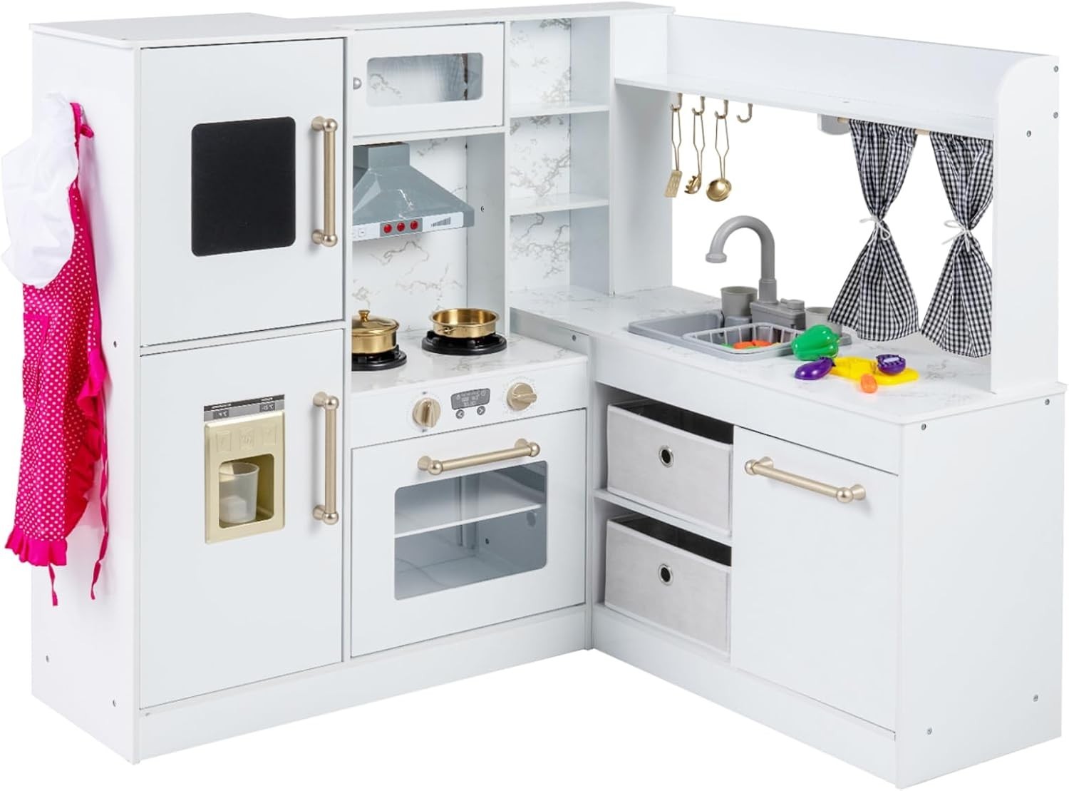 Kids Wooden Play Kitchen Set Lights Sounds Water Ice Maker White Toy
