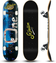 31" Complete Skateboard Maple Double Kick Trick Board Skeletal Design Teens