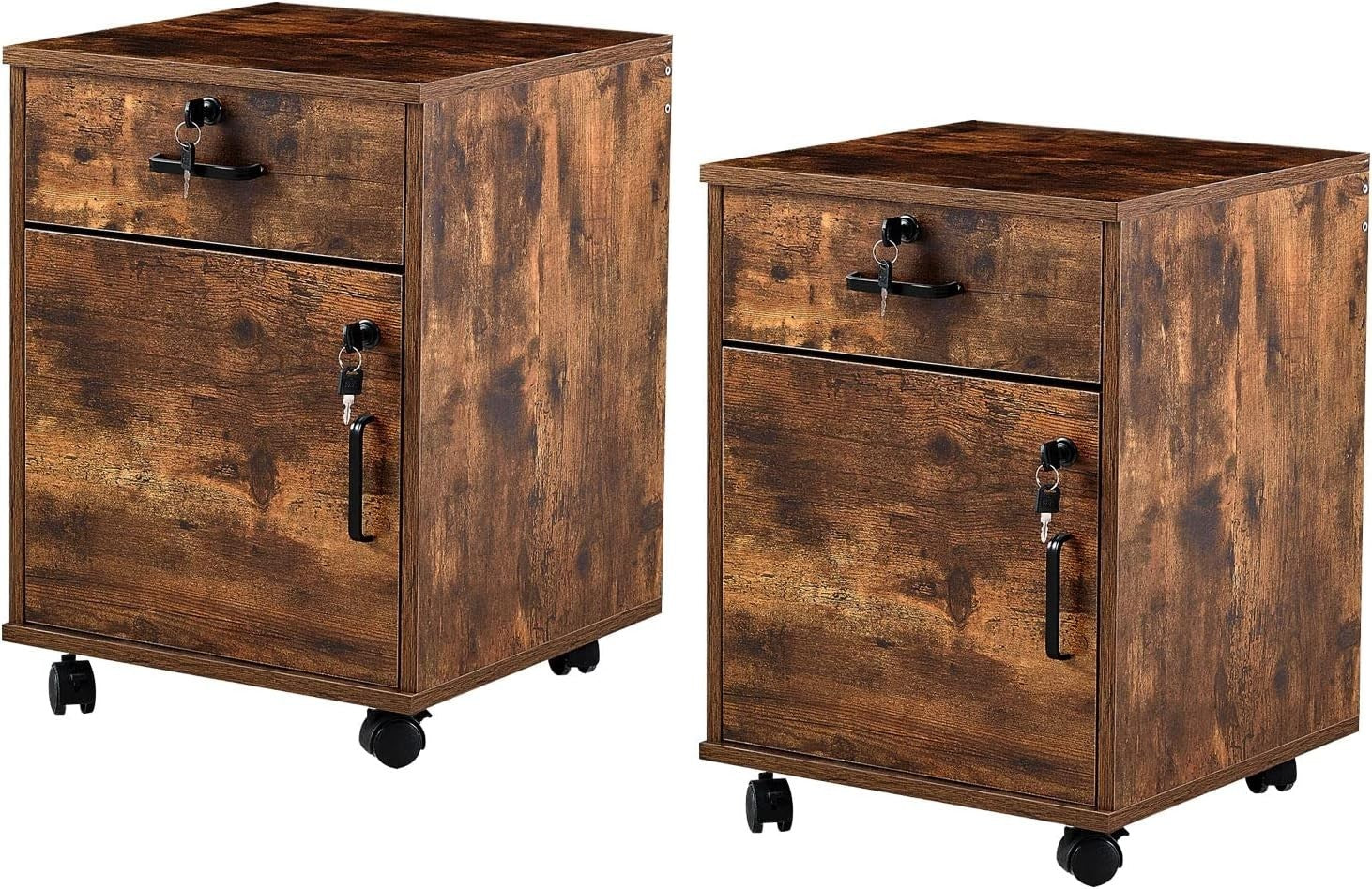 Rustic Brown Mobile File Cabinet Set 40cm Lockable Under Desk
