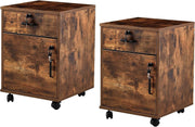 Rustic Brown Mobile File Cabinet Set 40cm Lockable Under Desk