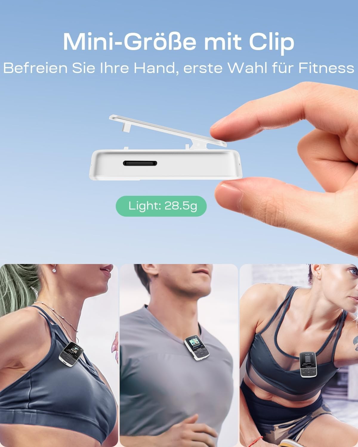 64GB Bluetooth 5.2 MP3 Player with Sports Clip & Headphones – White