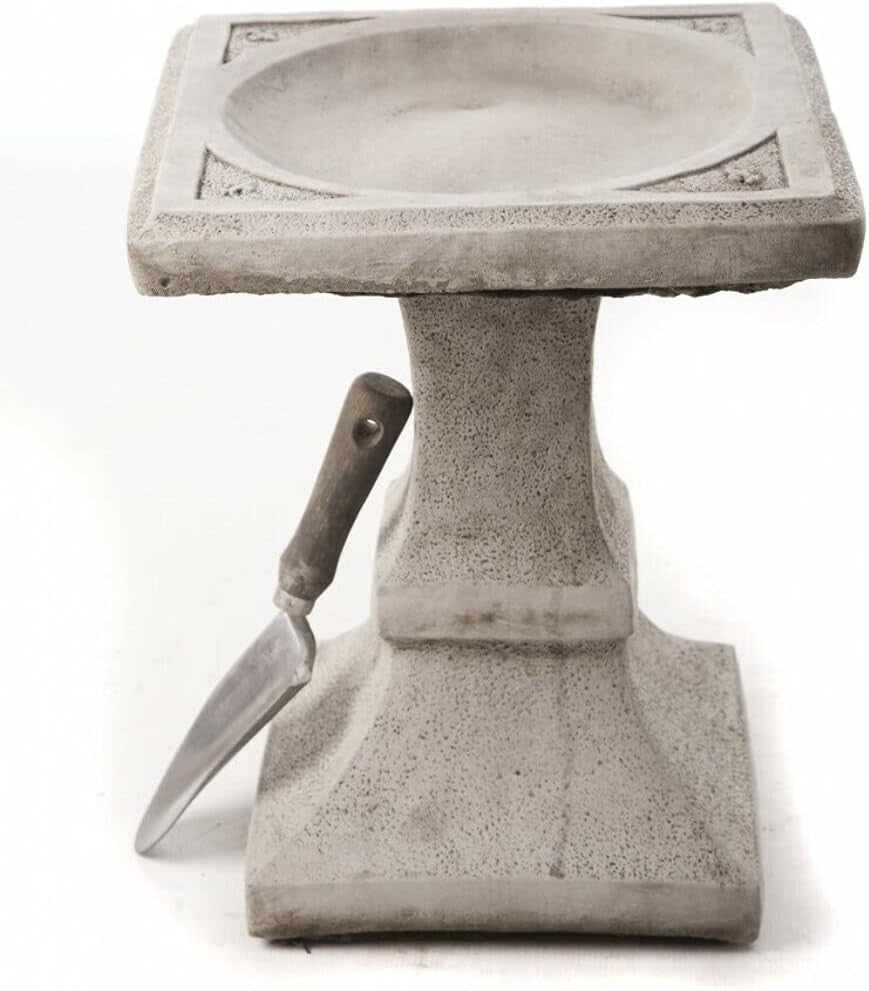 Square Stone Bird Bath | 35kg Handcrafted Frost-Proof Garden Sculpture