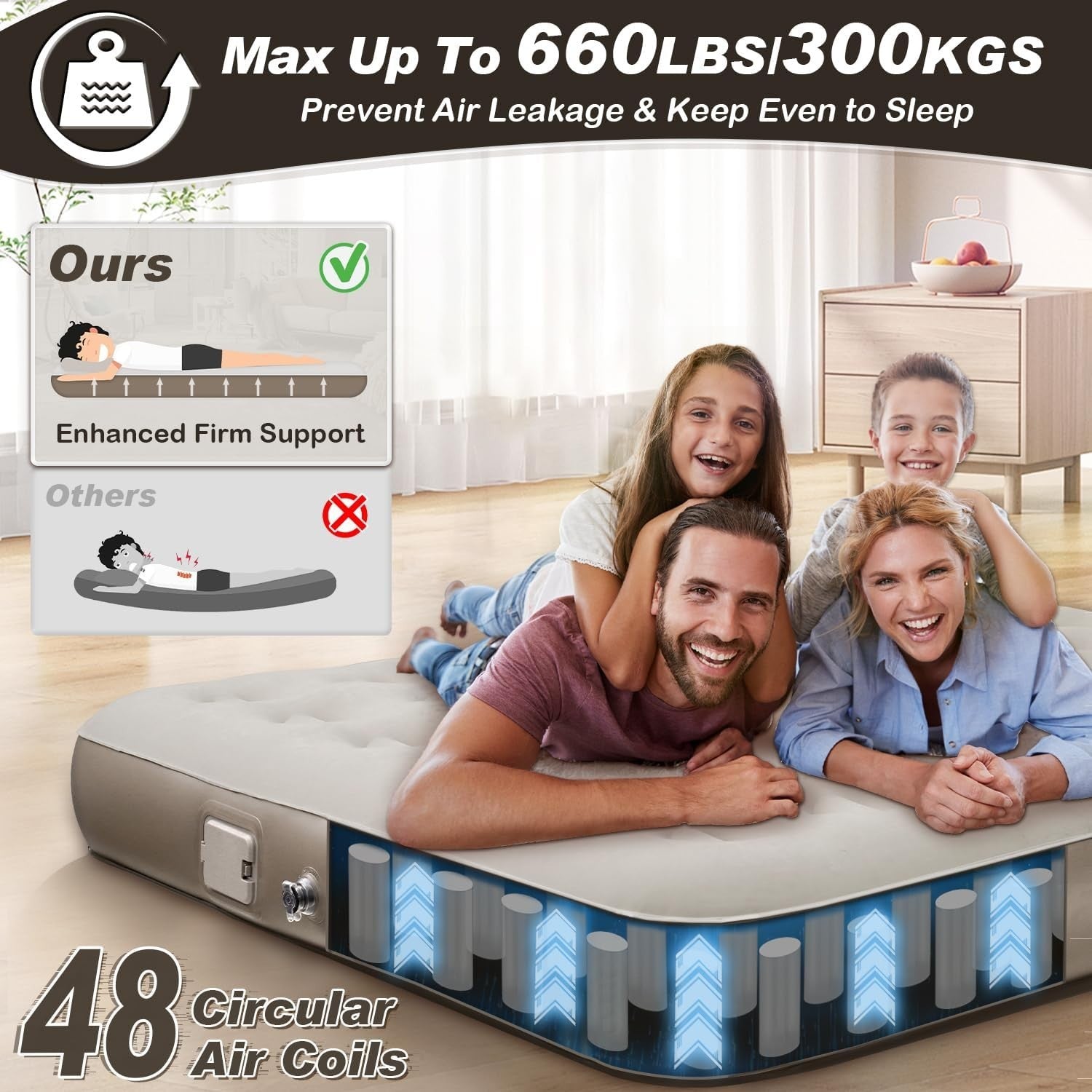 Double Air Bed with Built-In Pump – Self Inflating, Portable, Camping & Home