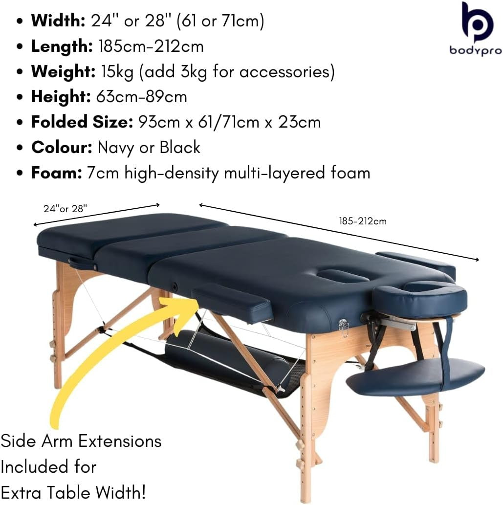 Liftback Massage Table 7cm Foam w/ Face Cradle Arms Shelf Carry Case Navy