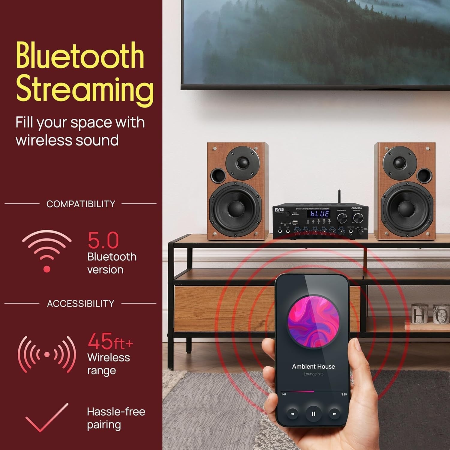 2.0CH Stereo Amplifier Bluetooth USB SD FM Aux RCA Remote Control 38W×2