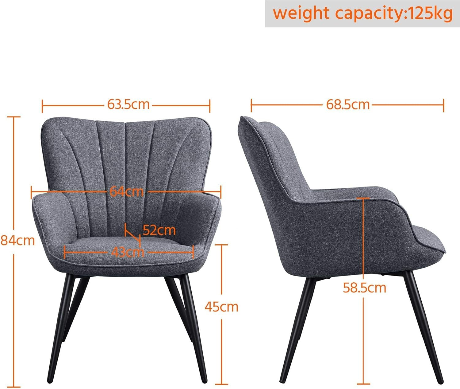 Yaheetech Linen Tub Chair Set of 2, High Back Accent Armchairs Grey