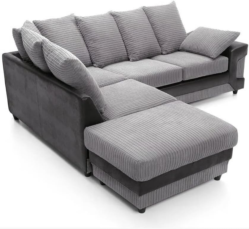 5 Seater L-Shaped Corner Sofa - Durable Jumbo Cord & Faux Leather Couch