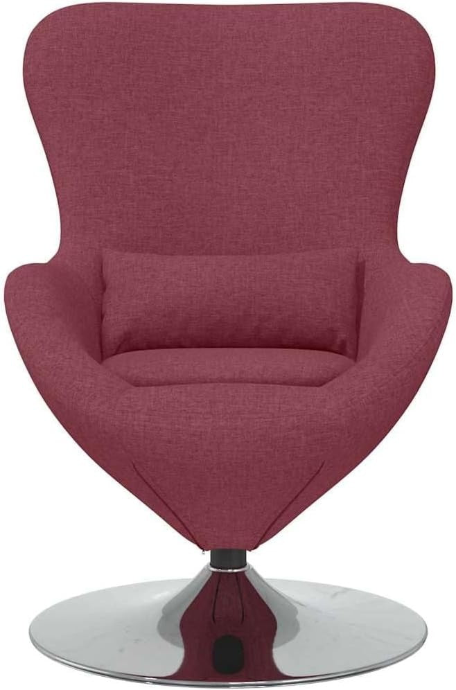 Modern Swivel Egg Chair Wine Red Fabric Luxury Lounge Seat Indoor Comfort