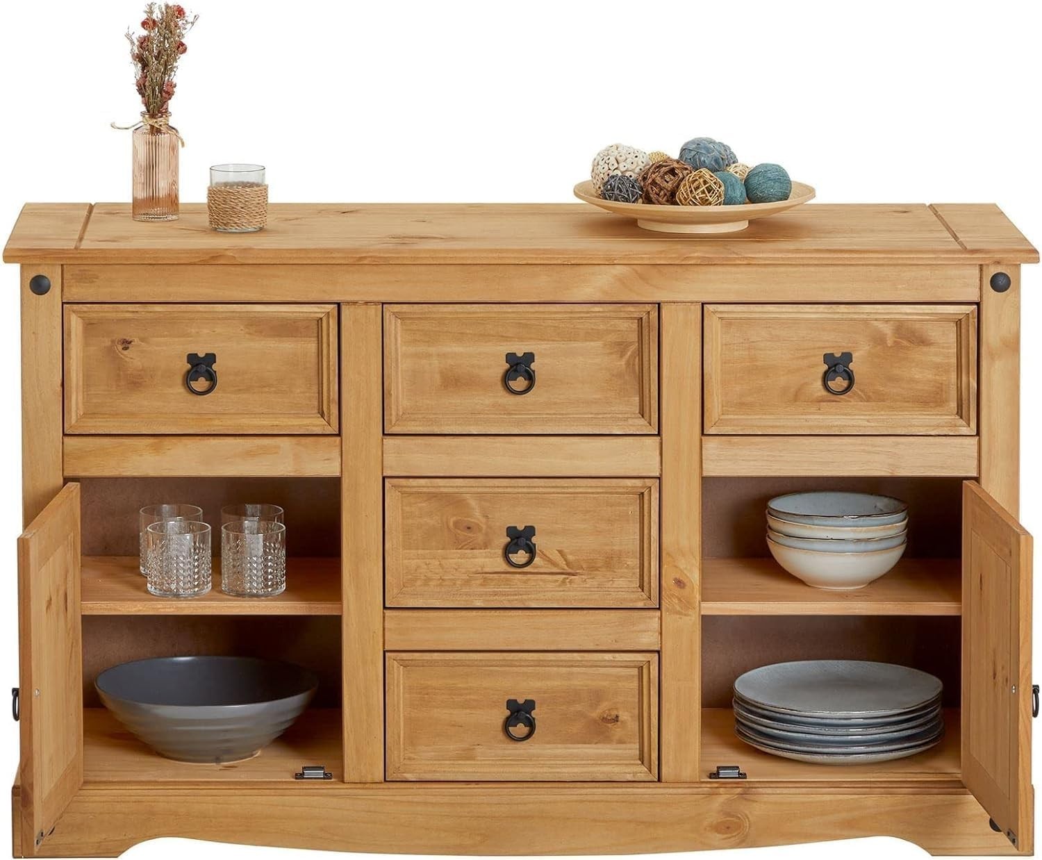 Mexican Solid Pine Sideboard 2 Door 5 Drawer Storage Unit Rustic Wood