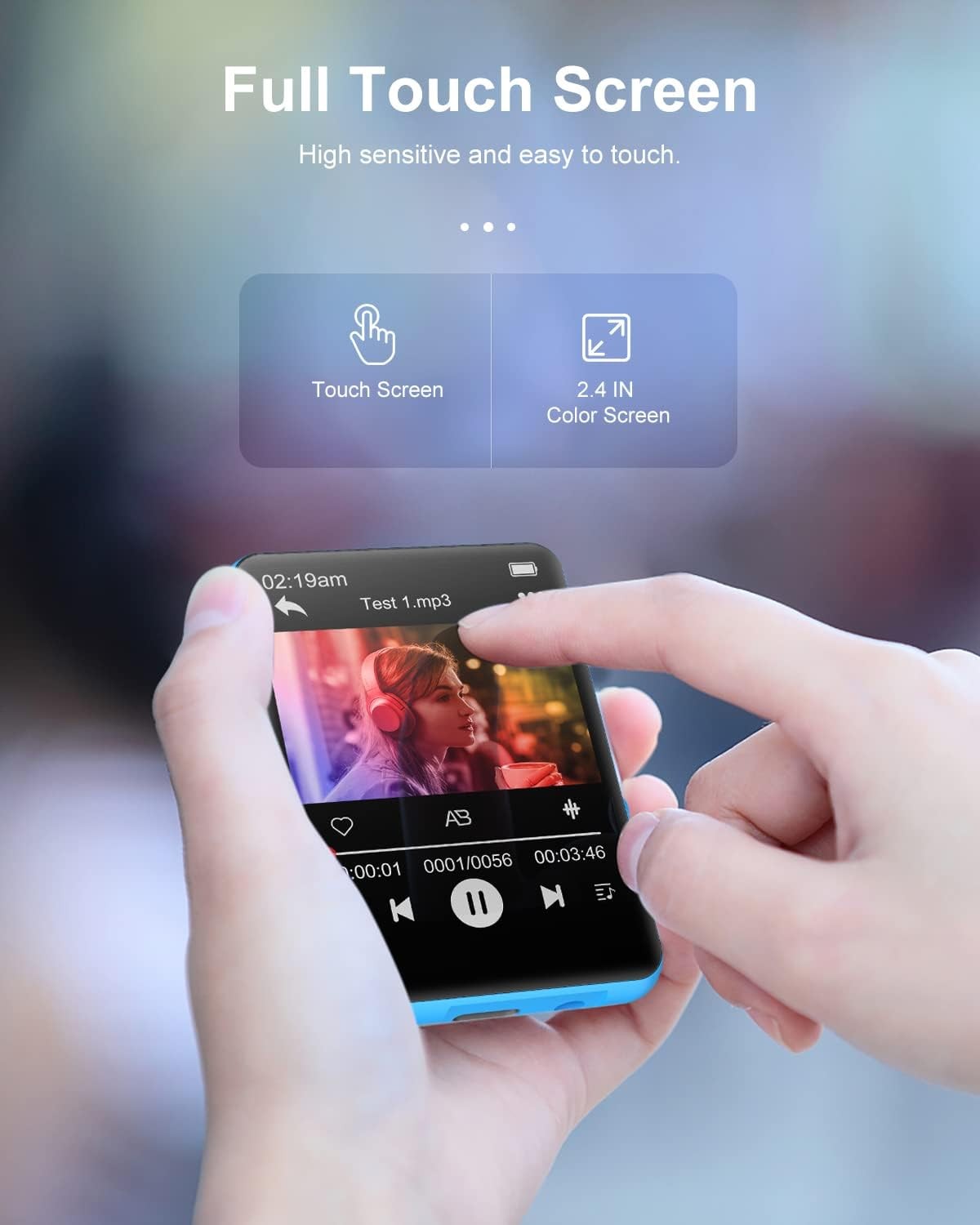 64GB MP3 Player Bluetooth 5.3 2.4" Touch Screen FM Speaker