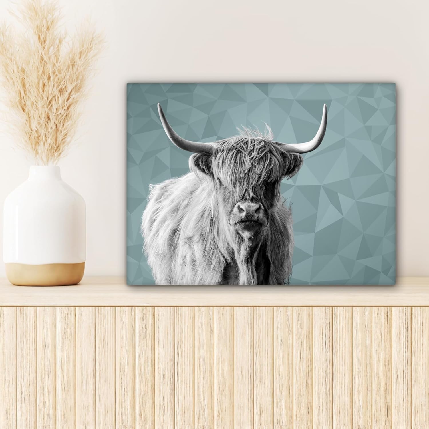Highland Cow Canvas Wall Art 40x30cm Black White Framed Print